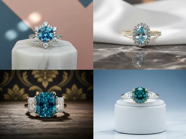 FOUR DIFFERENT BLUE DIAMOND ENGAGEMENT RINGS